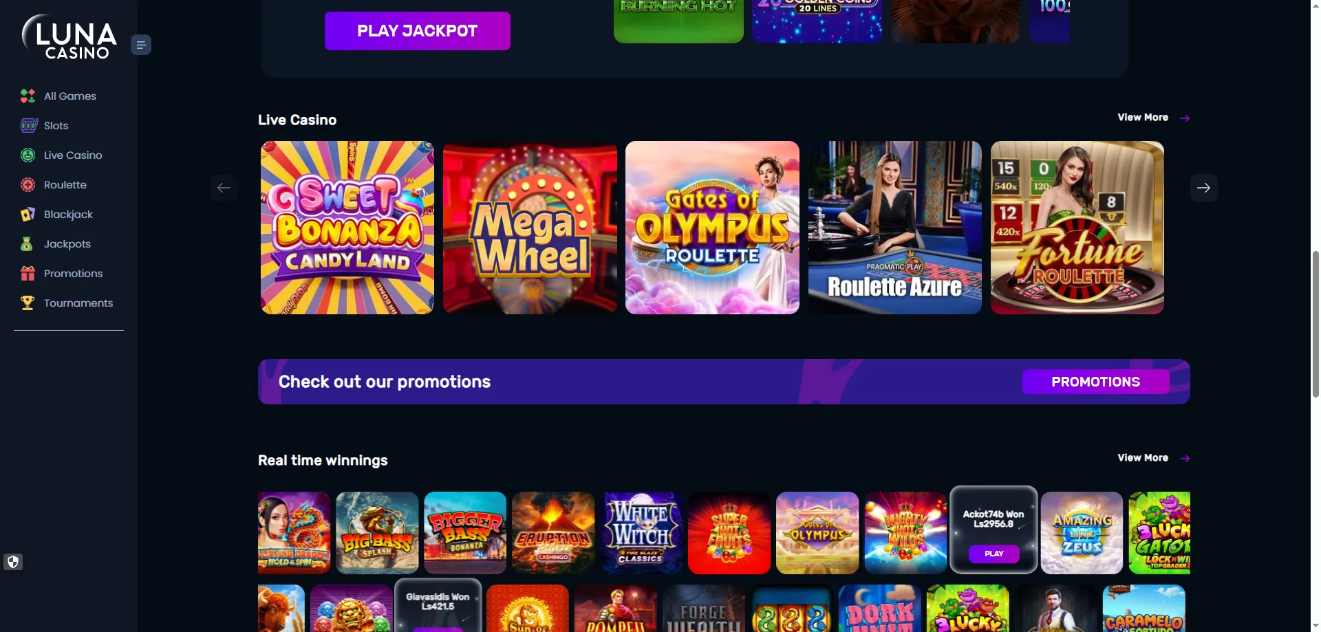 Luna Casino en vivo con ruleta Lightning y Evolution Gaming en tiempo real